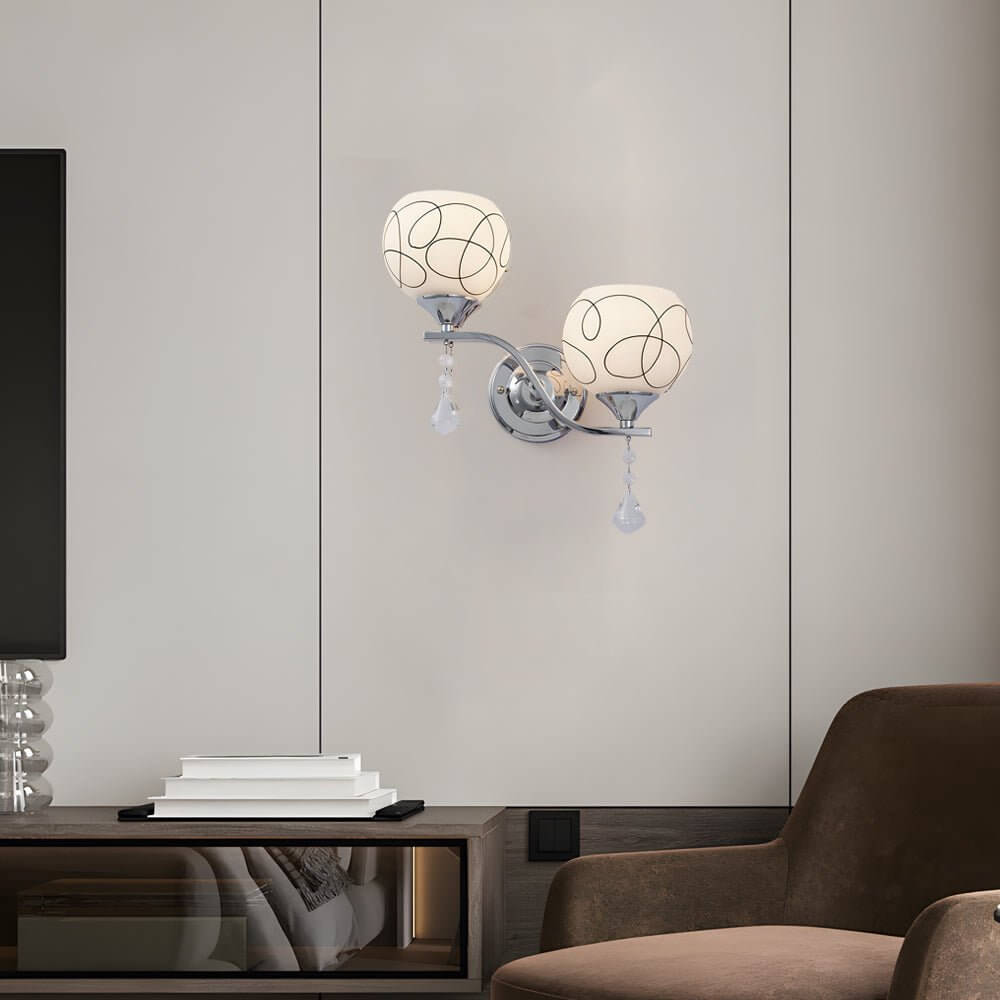 Contemporary 2-Light Chrome Open Sphere Wall Sconce with Crystal Accents