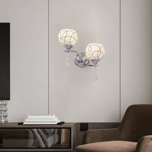 Contemporary 2-Light Chrome Open Sphere Wall Sconce with Crystal Accents