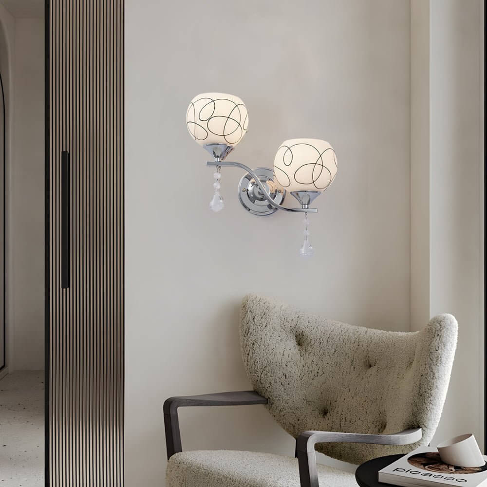 Contemporary 2-Light Chrome Open Sphere Wall Sconce with Crystal Accents