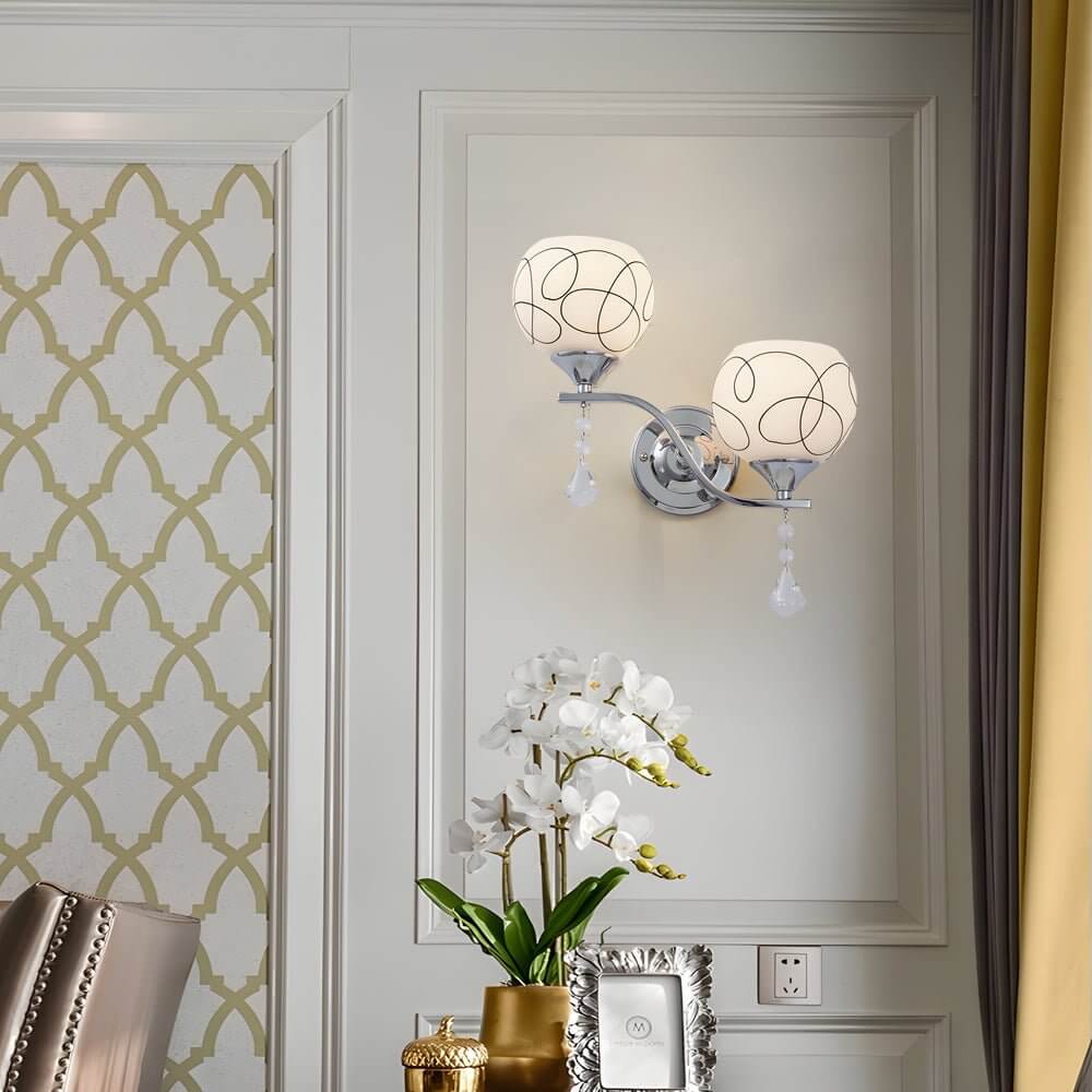 Contemporary 2-Light Chrome Open Sphere Wall Sconce with Crystal Accents