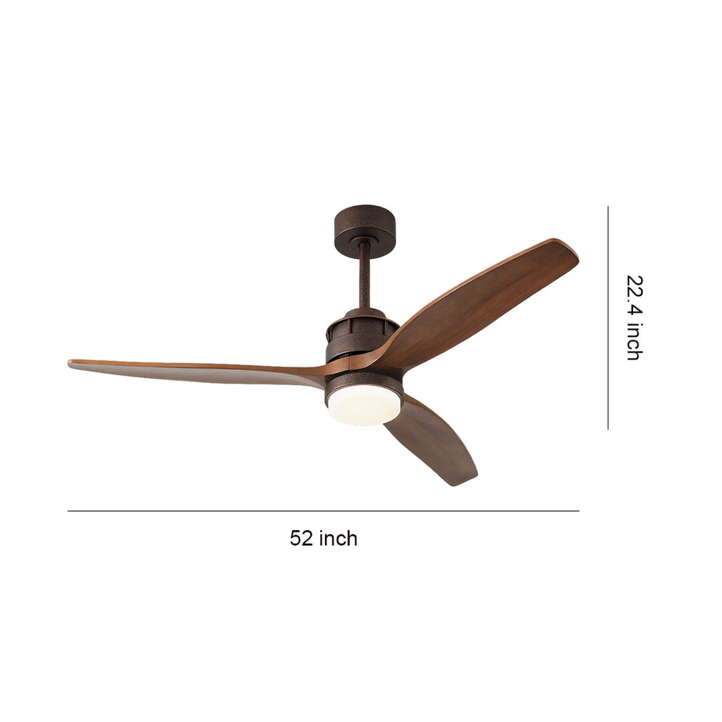 Rustic Wood 3-Blade Ceiling Fan with Light & Remote for Living Room