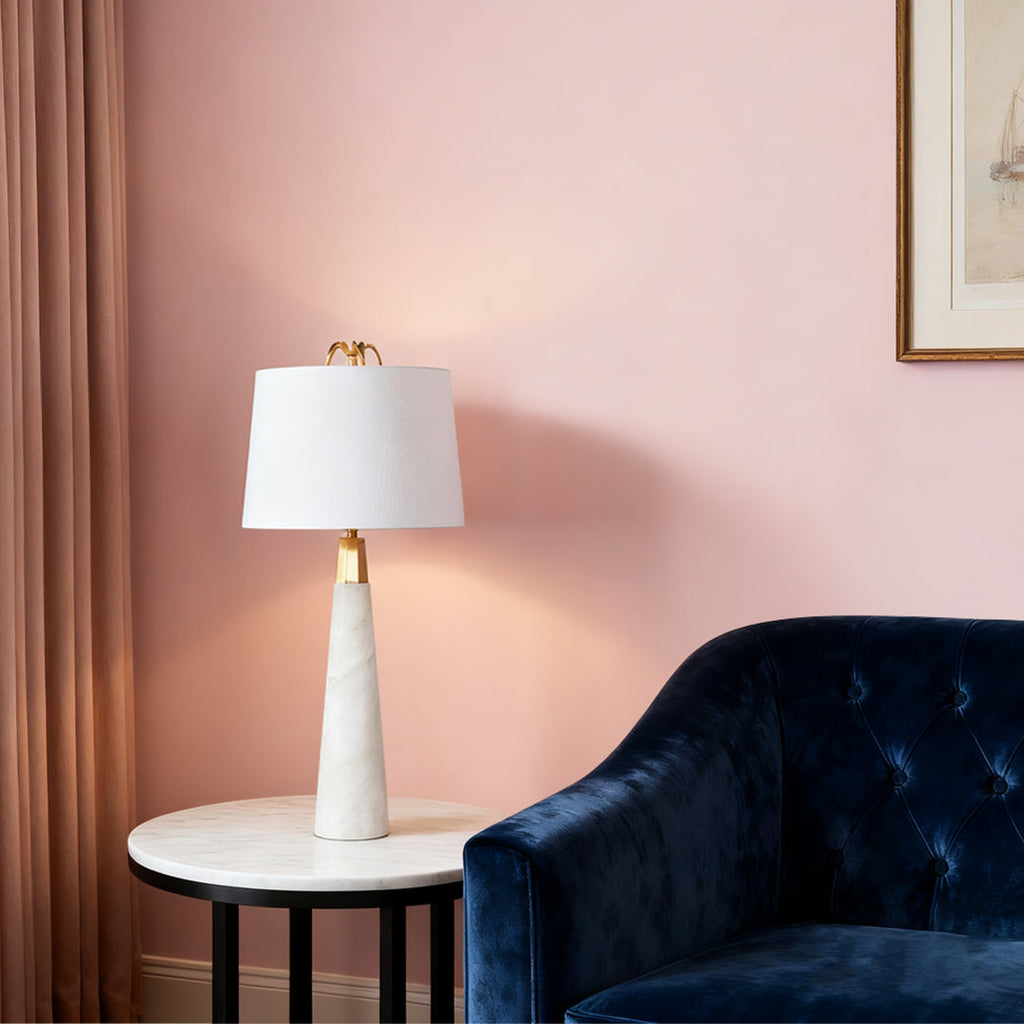 Elegant White Marble Tapered Table Lamp for Nordic Style Living Room