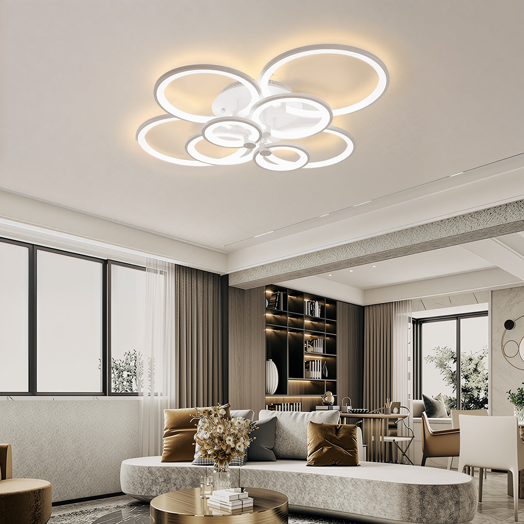 Elegant Modern Overlapping Ring Ceiling Light Fixture in Gold for Living Room