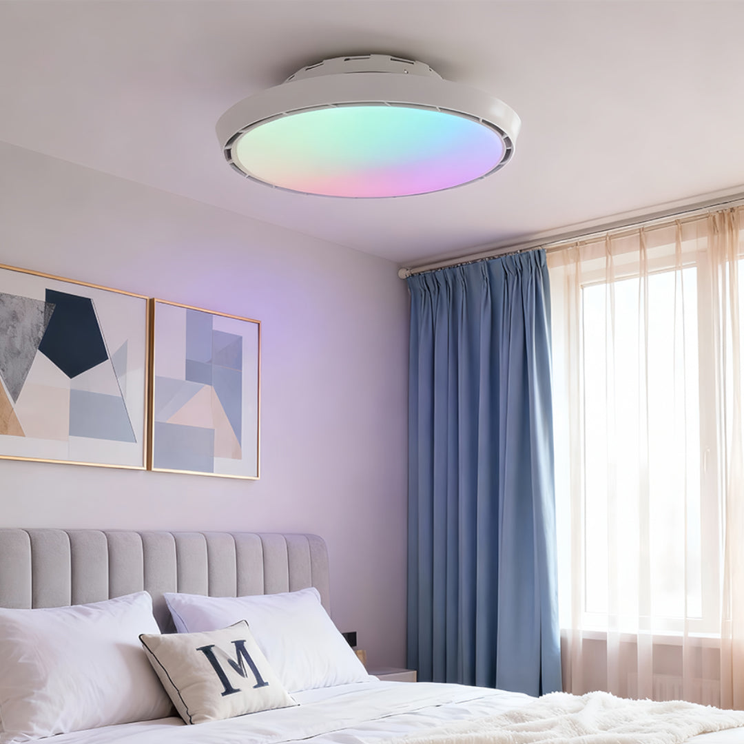 Dimmable Round LED Ceiling Fan Light - Modern White Leafless Design for Living Room