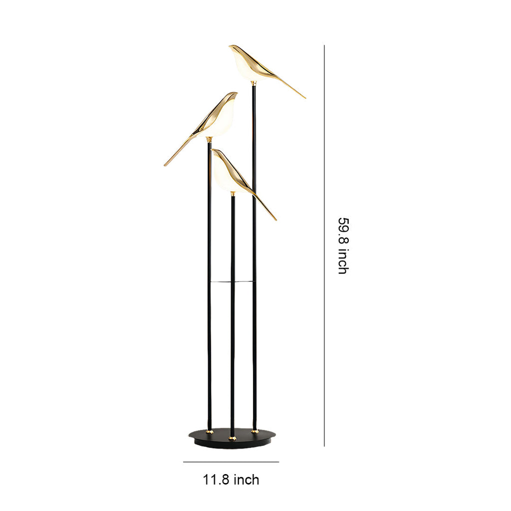 Modern 3-Head Bird Floor Lamp in Artistic Design for Living Room Decor