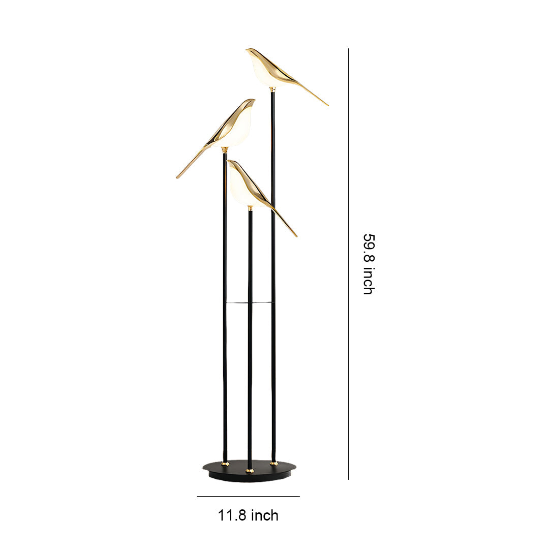 Modern 3-Head Bird Floor Lamp in Artistic Design for Living Room Decor