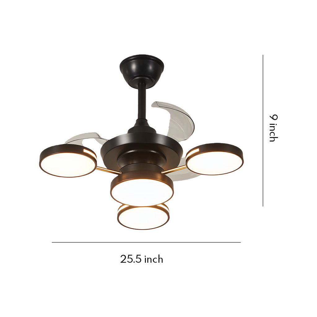 French Vintage 3-Blade Iron Ceiling Fan with Four Lights for Living Room