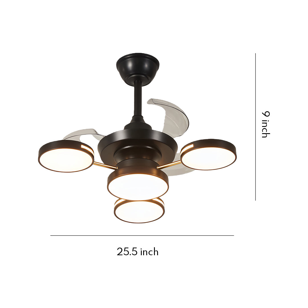 French Vintage 3-Blade Iron Ceiling Fan with Four Lights for Living Room