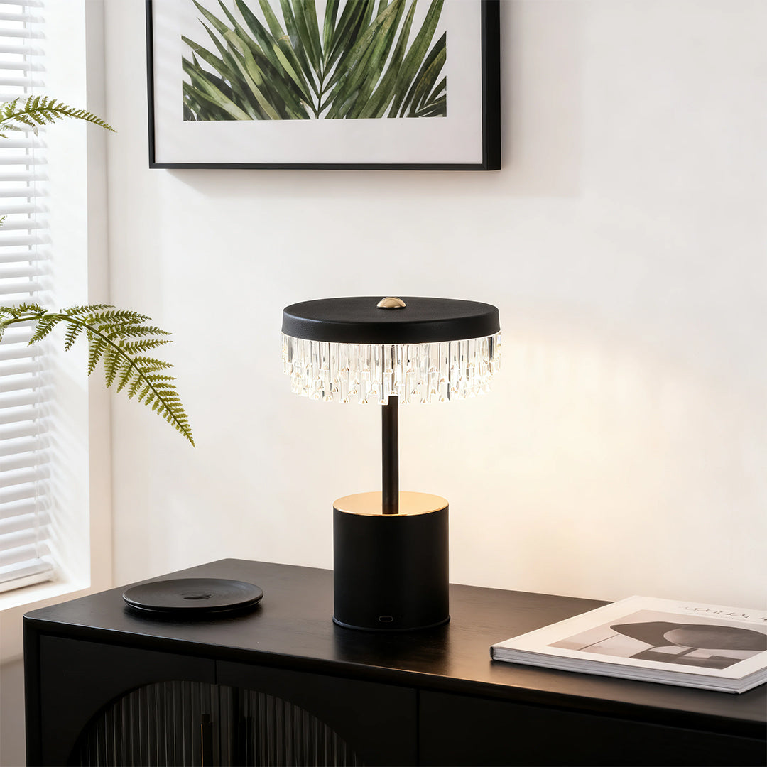 Minimalist USB Charging Fringe Table Lamp in White Metal for Bedroom