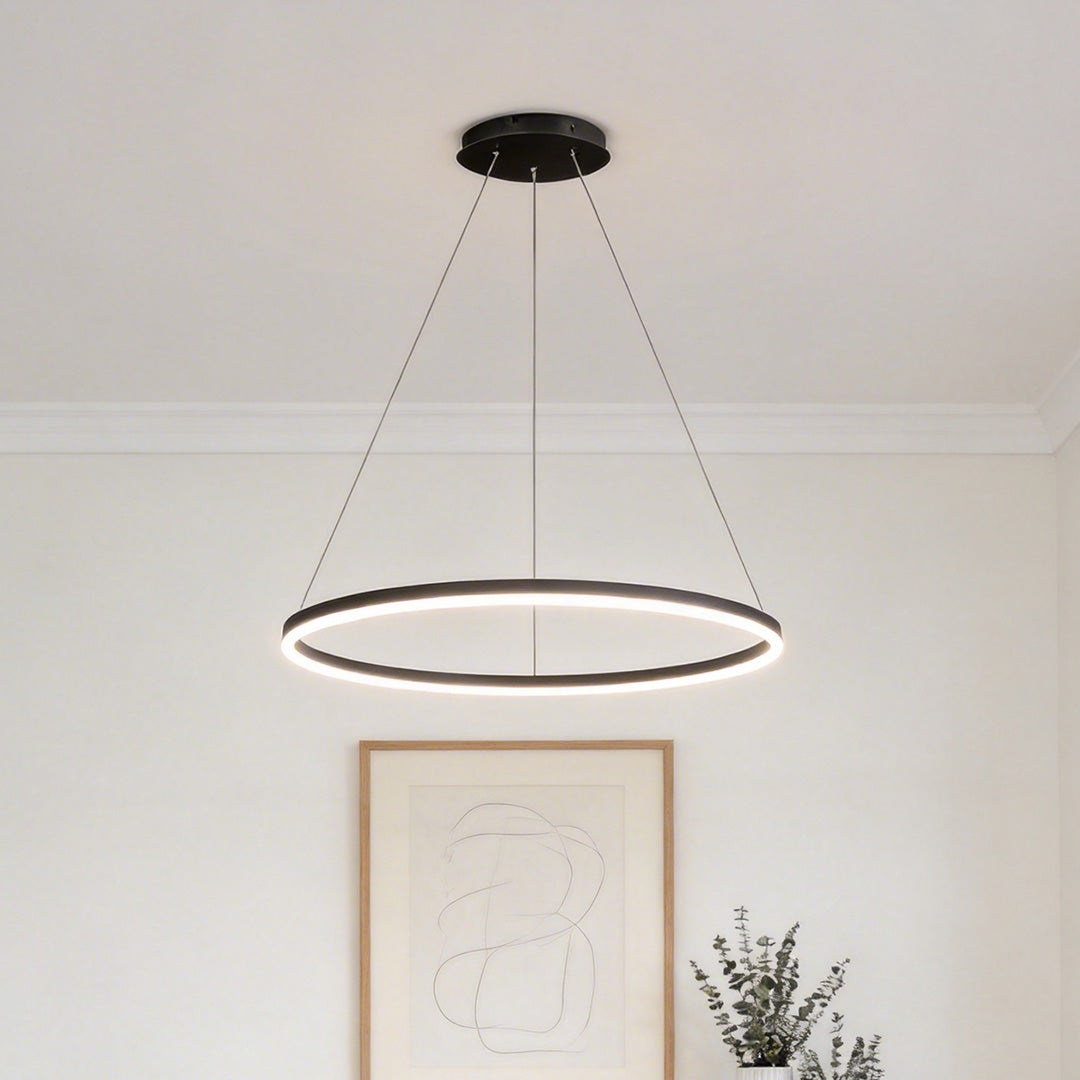 Sleek Black LED Ring Chandelier Fixture in Durable Aluminum for Modern Spaces