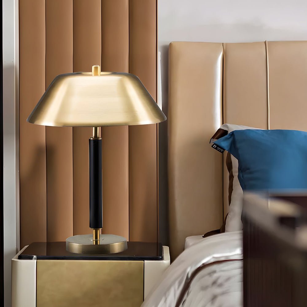 Sleek Black Metal and Brass Table Lamp for Contemporary Living Room Decor