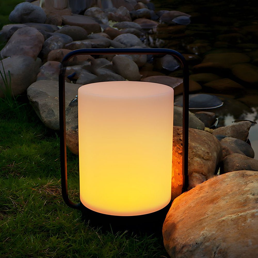 Modern Black USB Outdoor Table Lamp with White Shade for Patio Use