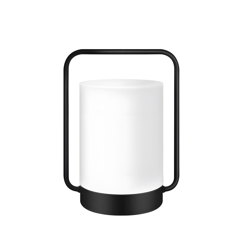 Modern Black USB Outdoor Table Lamp with White Shade for Patio Use