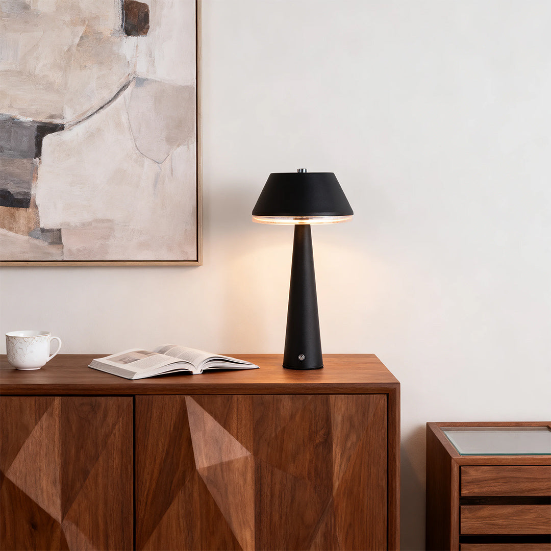 Modern Portable Cordless Rechargeable Table Lamp in Sleek Black Design
