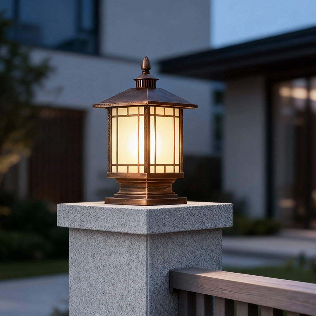 Retro Waterproof Outdoor Street Light Pillar in Black Metal for Patios