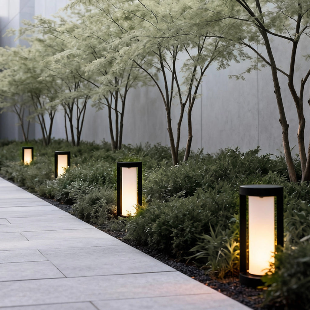 Sleek Black LED Cylindrical Bollard Landscape Lighting for Outdoor Spaces