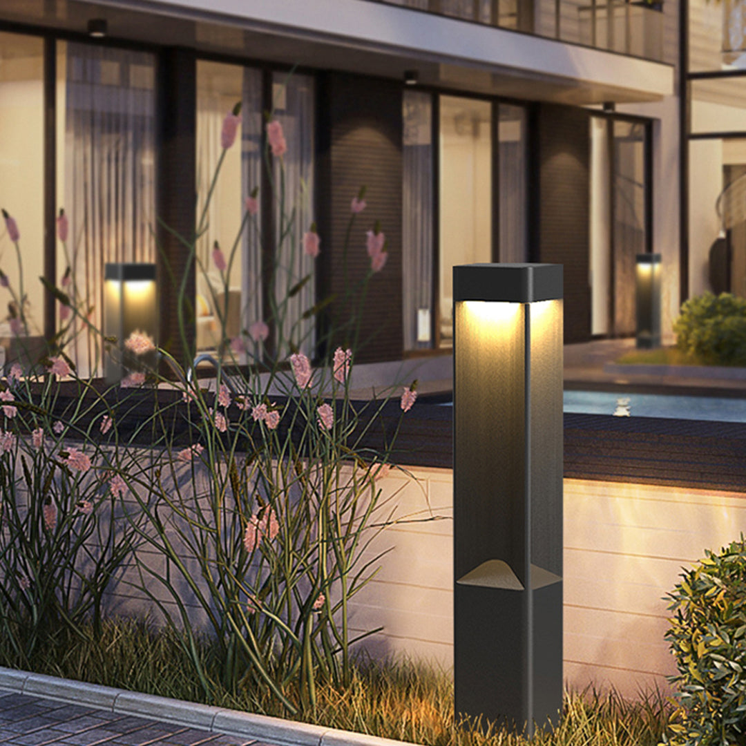 Modern Waterproof LED Bollard Light - Outdoor Landscape Lighting in Gray