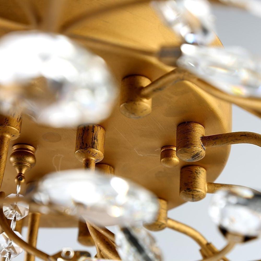 Modern Gold Brass Branch Chandelier with Crystal Leaves for Dining Room