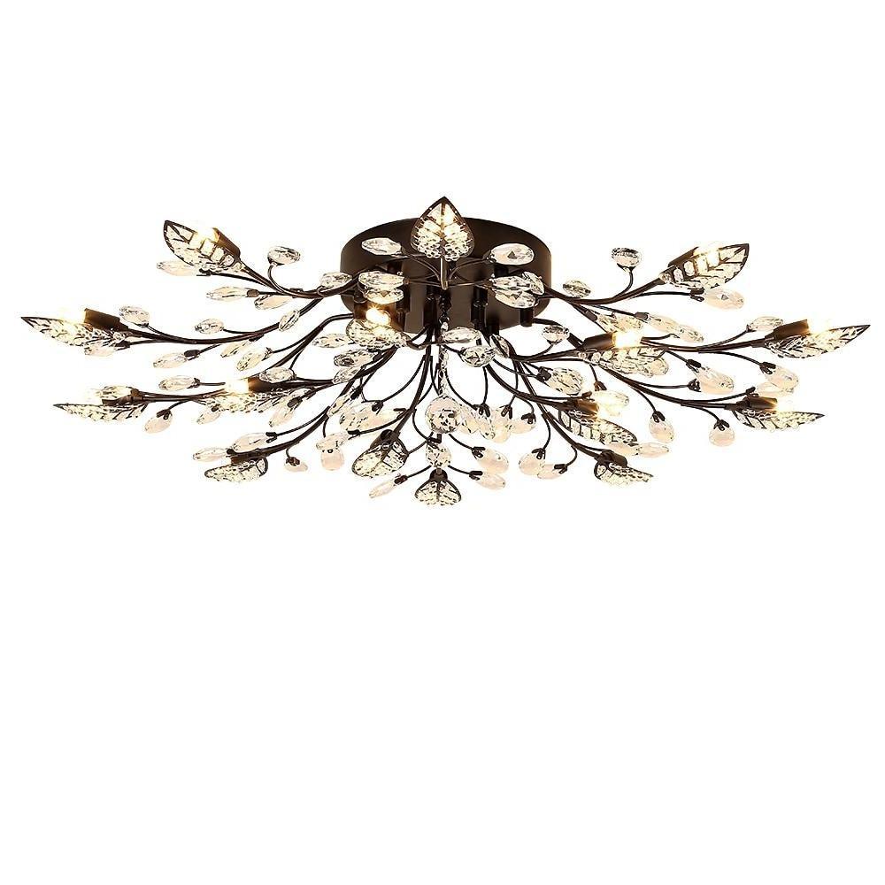 Modern Gold Brass Branch Chandelier with Crystal Leaves for Dining Room