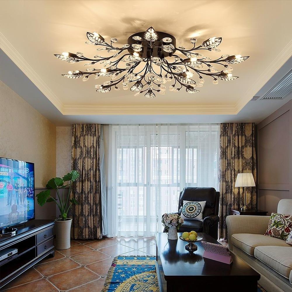 Modern Gold Brass Branch Chandelier with Crystal Leaves for Dining Room