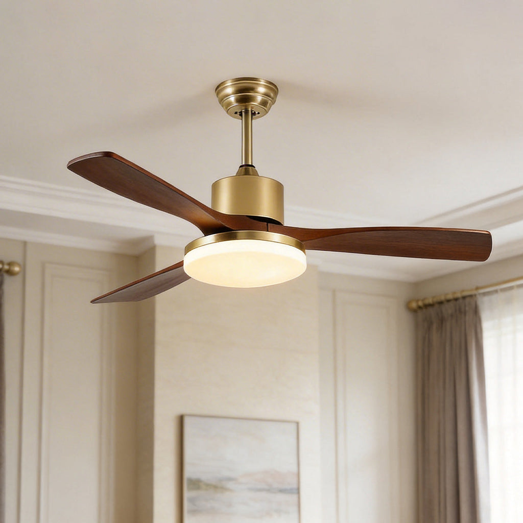 Rustic Wooden 3-Blade Ceiling Fan with Remote Control & Light for Living Room