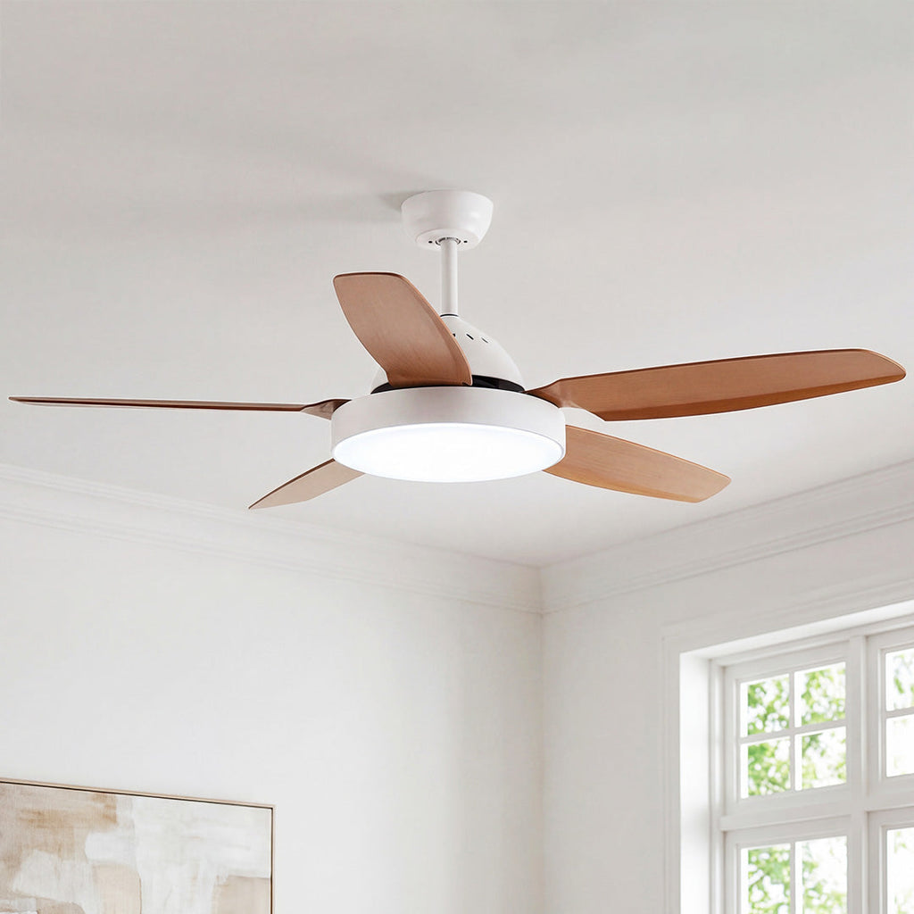 Industrial Brown Ceiling Fan with Real Wood Blades and Light Fixture for Living Room