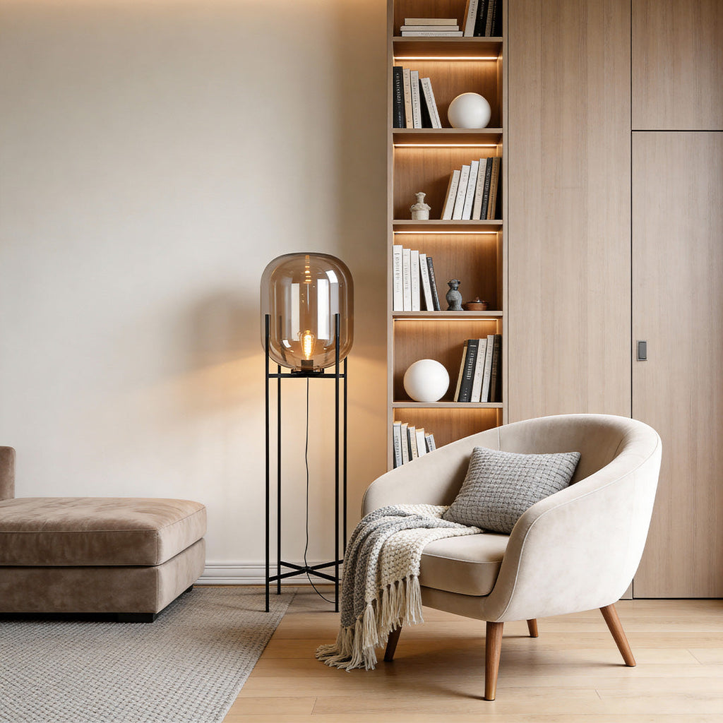 Industrial Bubble Glass Floor Lamp with Metal Rods for Living Room