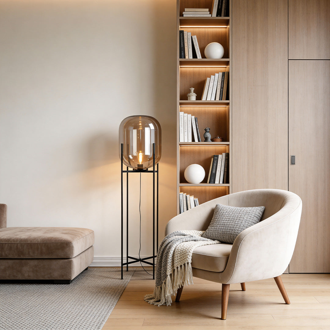 Industrial Bubble Glass Floor Lamp with Metal Rods for Living Room