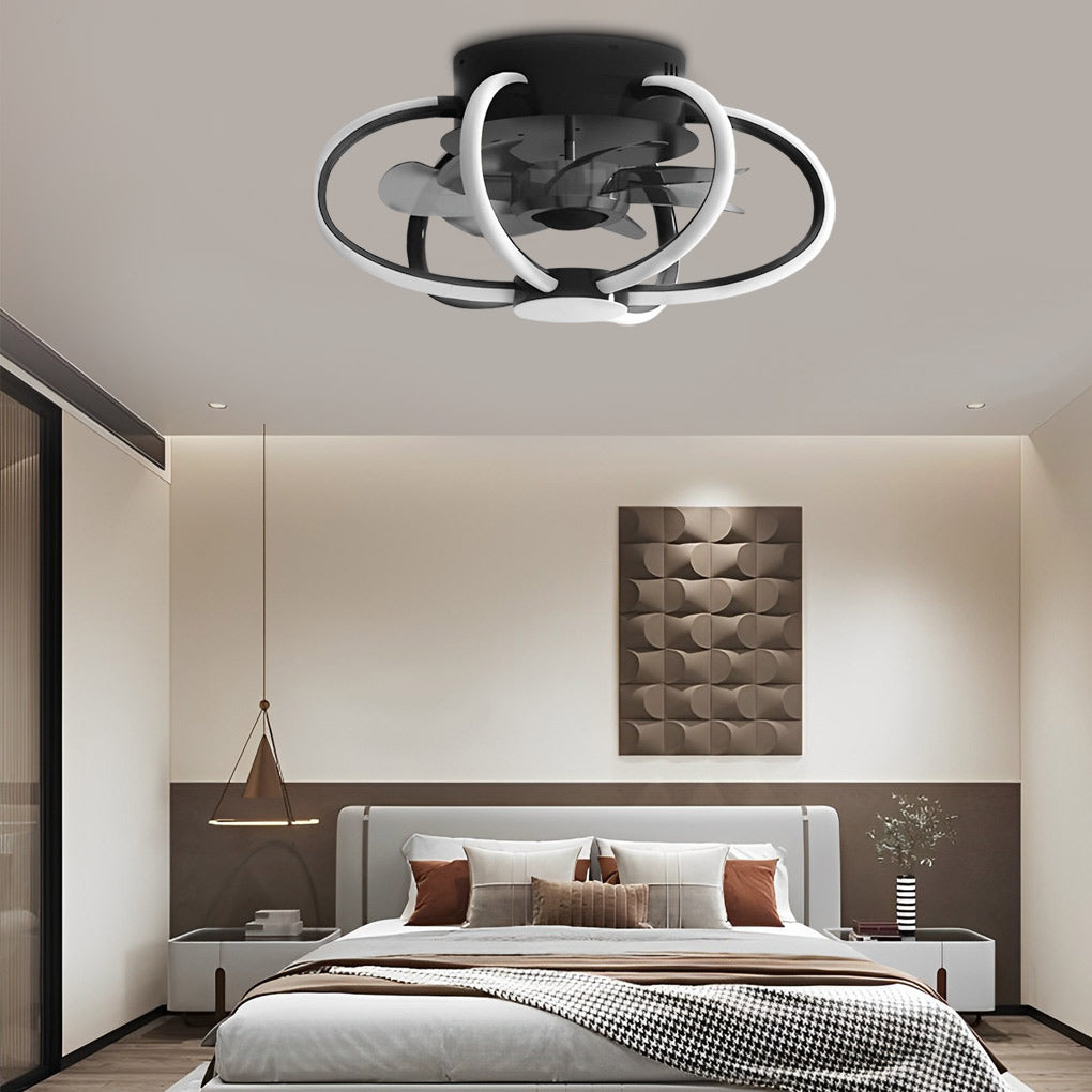 Sleek Black Metal Smart Dimmable LED Ceiling Fan and Light Fixture