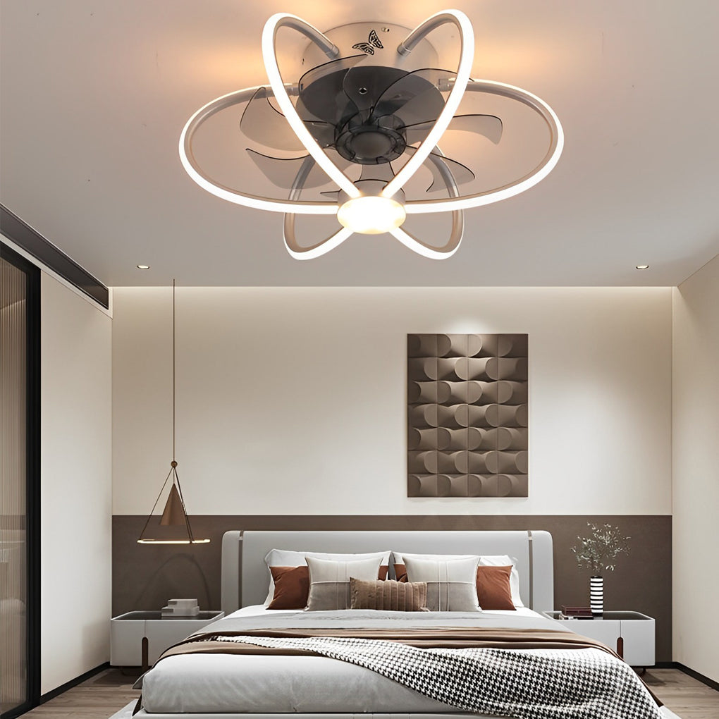 Sleek Black Metal Smart Dimmable LED Ceiling Fan and Light Fixture