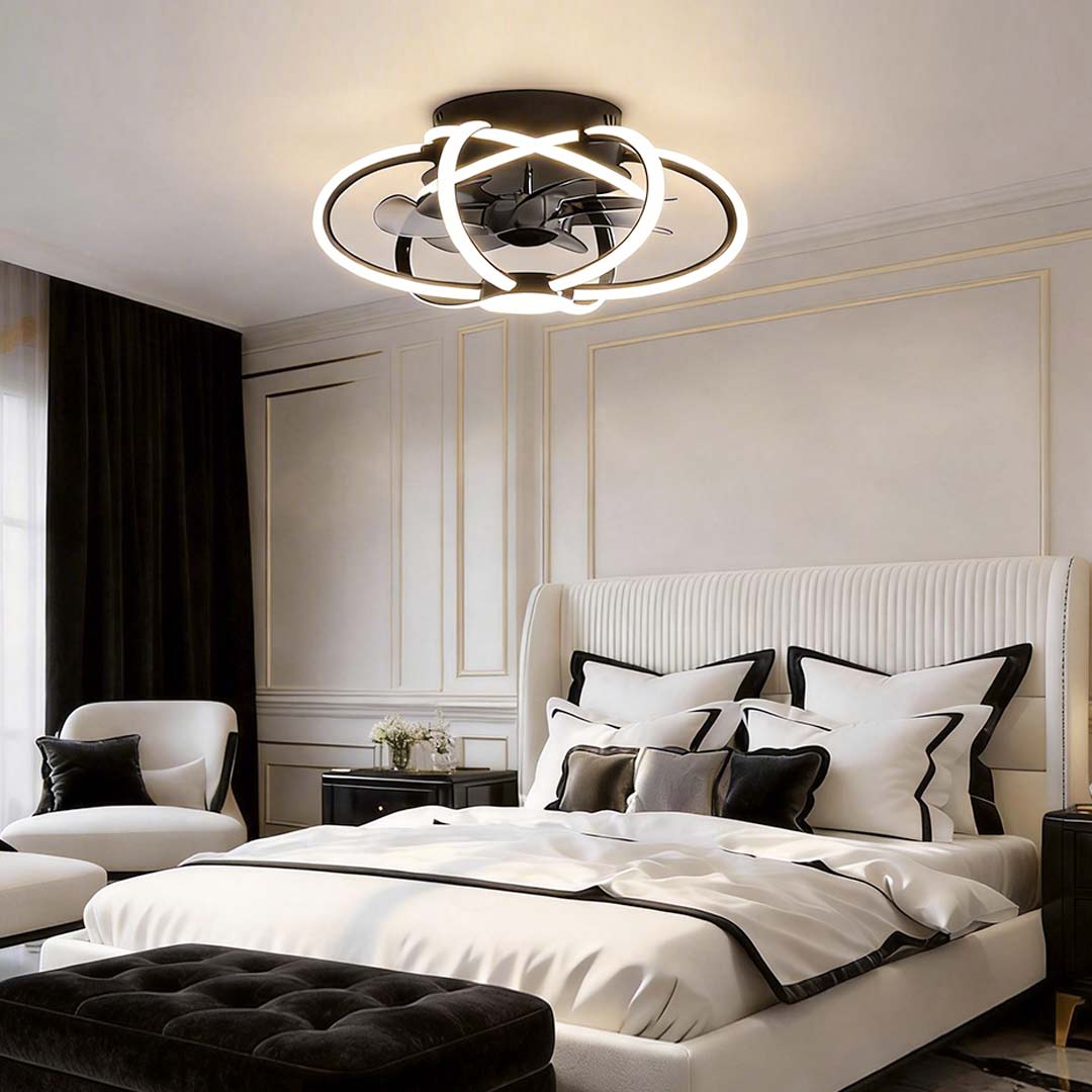 Sleek Black Metal Smart Dimmable LED Ceiling Fan and Light Fixture