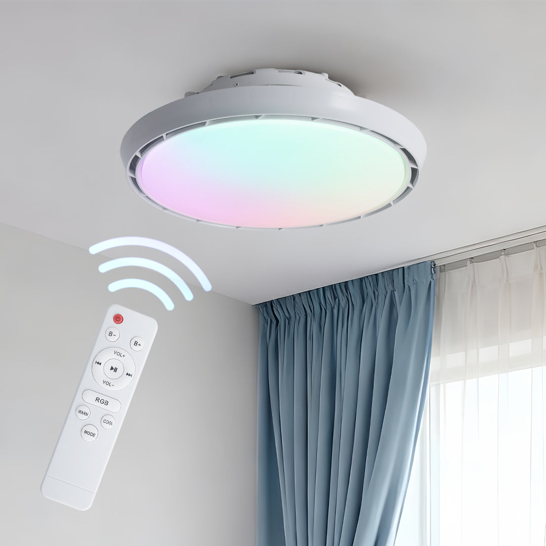 Dimmable Round LED Ceiling Fan Light - Modern White Leafless Design for Living Room