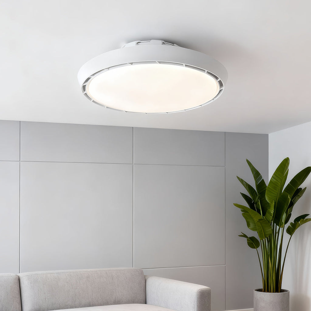 Dimmable Round LED Ceiling Fan Light - Modern White Leafless Design for Living Room