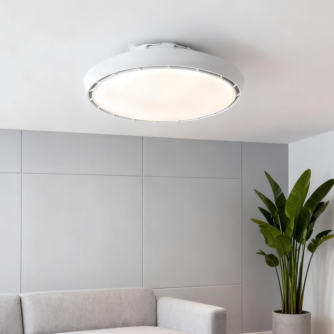 Dimmable Round LED Ceiling Fan Light - Modern White Leafless Design for Living Room