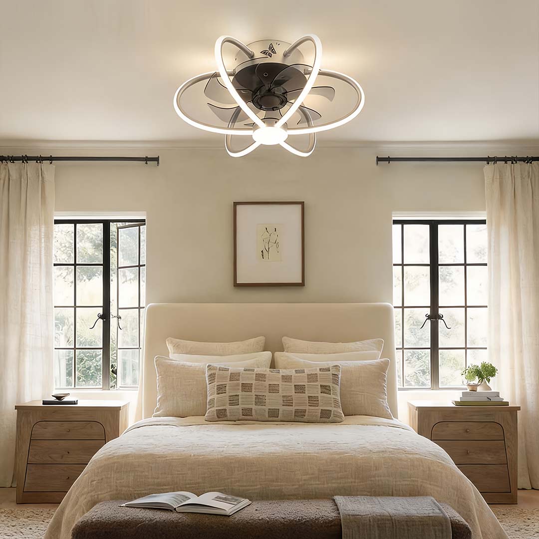 Sleek Black Metal Smart Dimmable LED Ceiling Fan and Light Fixture