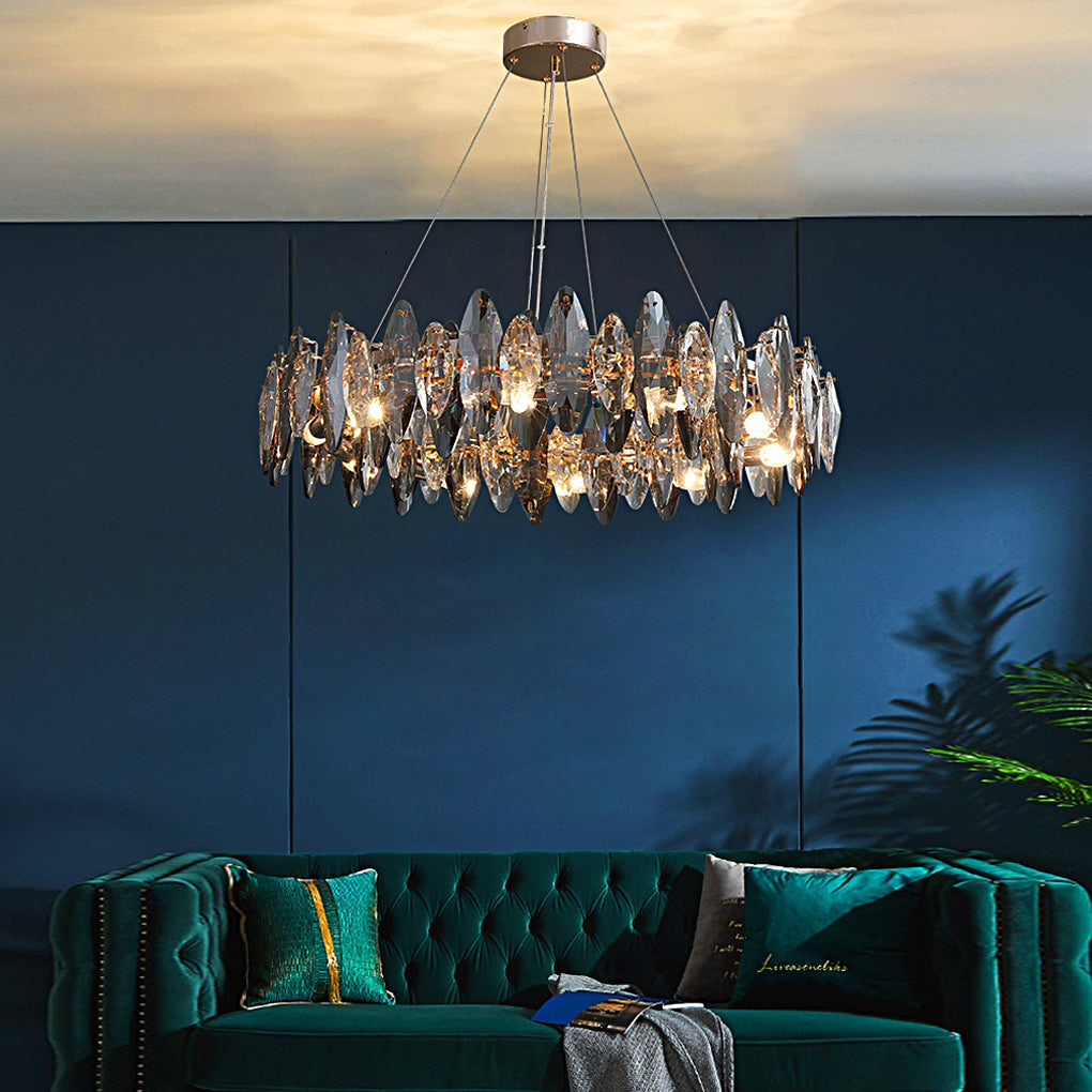 Modern Smoke Gray Oval Crystal LED Chandelier for Living Room Decor