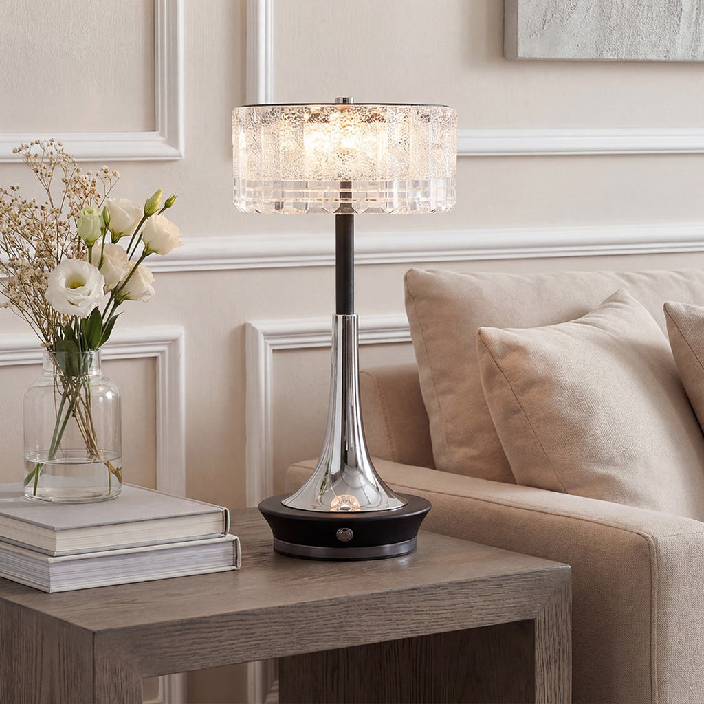 Elegant Gold and Black Sculptural Table Lamp with Drum Shade for Living Room