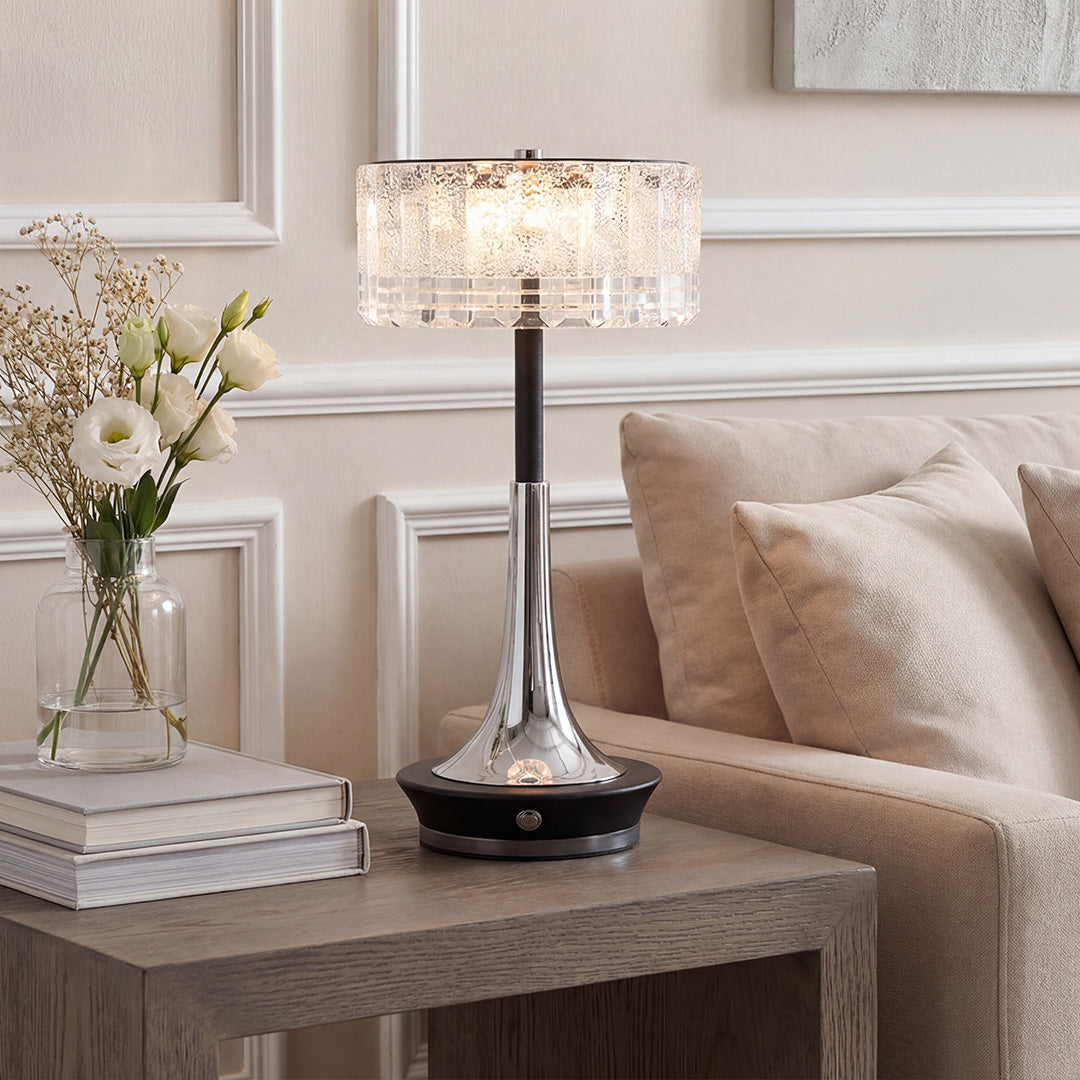 Elegant Gold and Black Sculptural Table Lamp with Drum Shade for Living Room