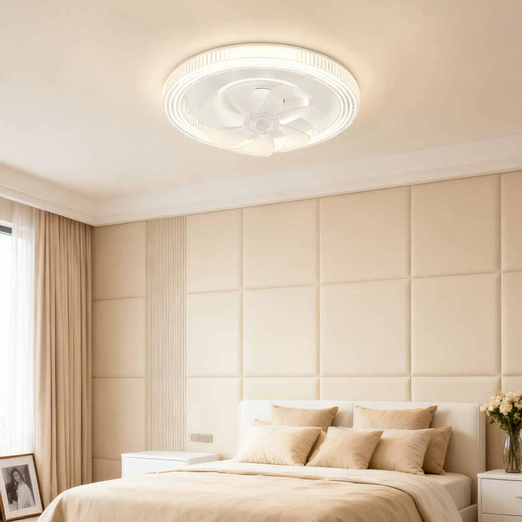 Modern White Circular Ceiling Fan with LED Light for Living Room Decor
