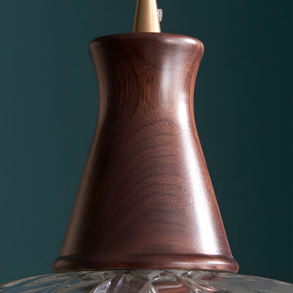 Stylish Copper Blossom Glass Pendant Light with Wooden Handle for Dining Room