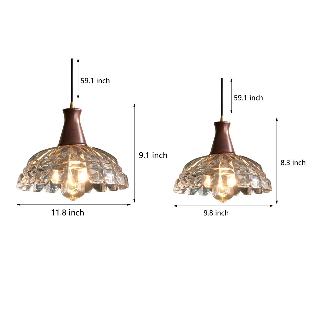Stylish Copper Blossom Glass Pendant Light with Wooden Handle for Dining Room