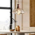 Stylish Copper Blossom Glass Pendant Light with Wooden Handle for Dining Room