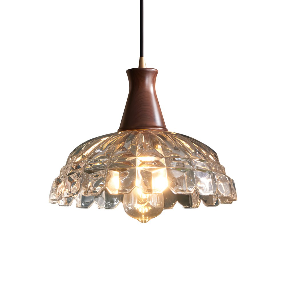 Contemporary Copper Glass Pendant Light with Wooden Handle for Kitchen