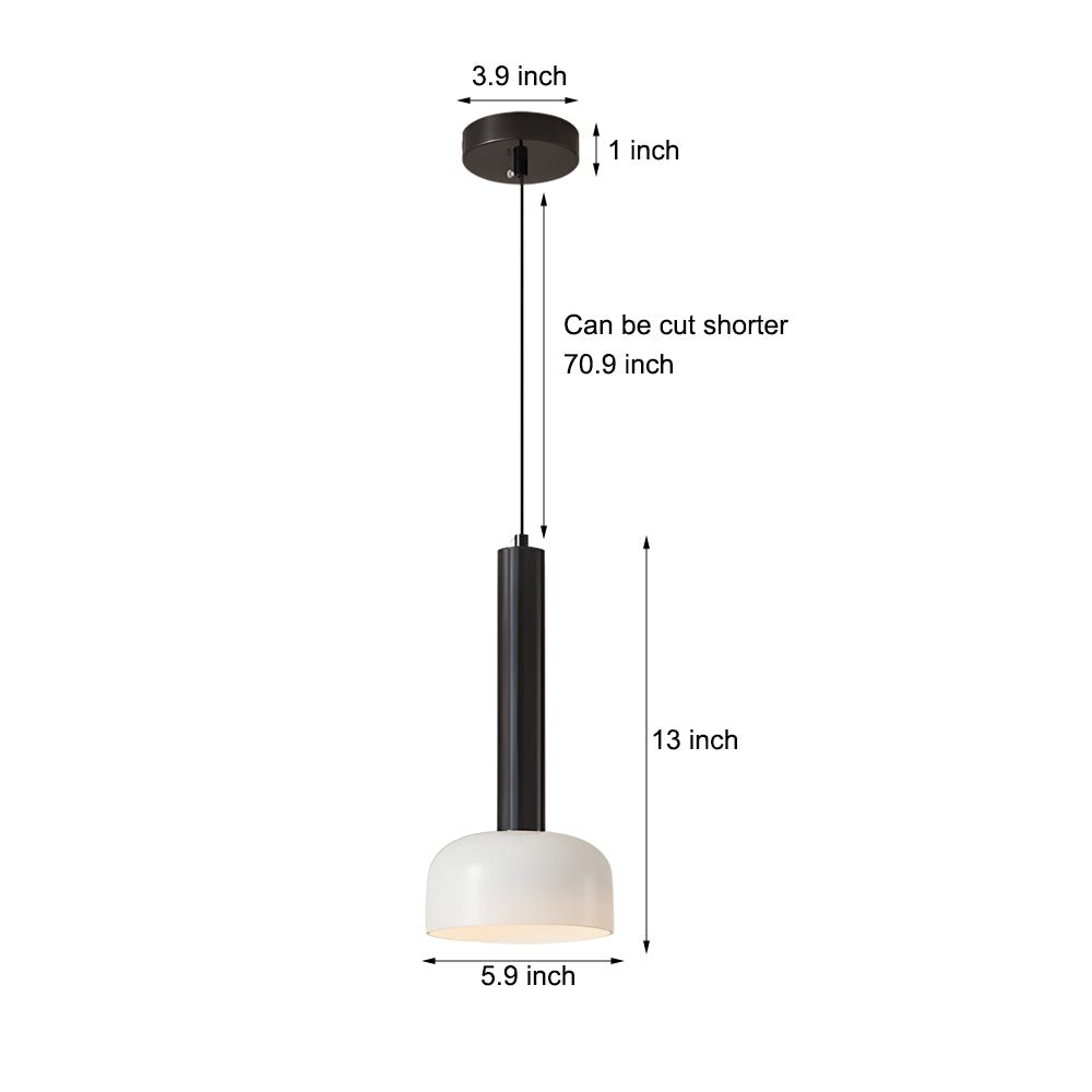Contemporary Copper Tube 1-Light Pendant with White Glass Bowl for Kitchen