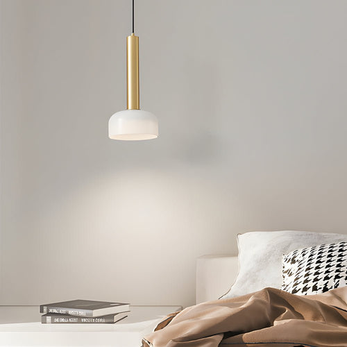 Contemporary Copper Tube 1-Light Pendant with White Glass Bowl for Kitchen