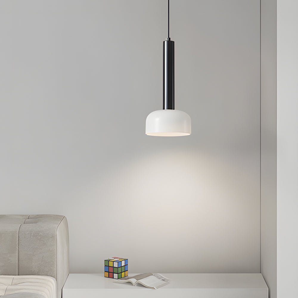 Contemporary Copper Tube Pendant Light with White Glass Bowl for Kitchen