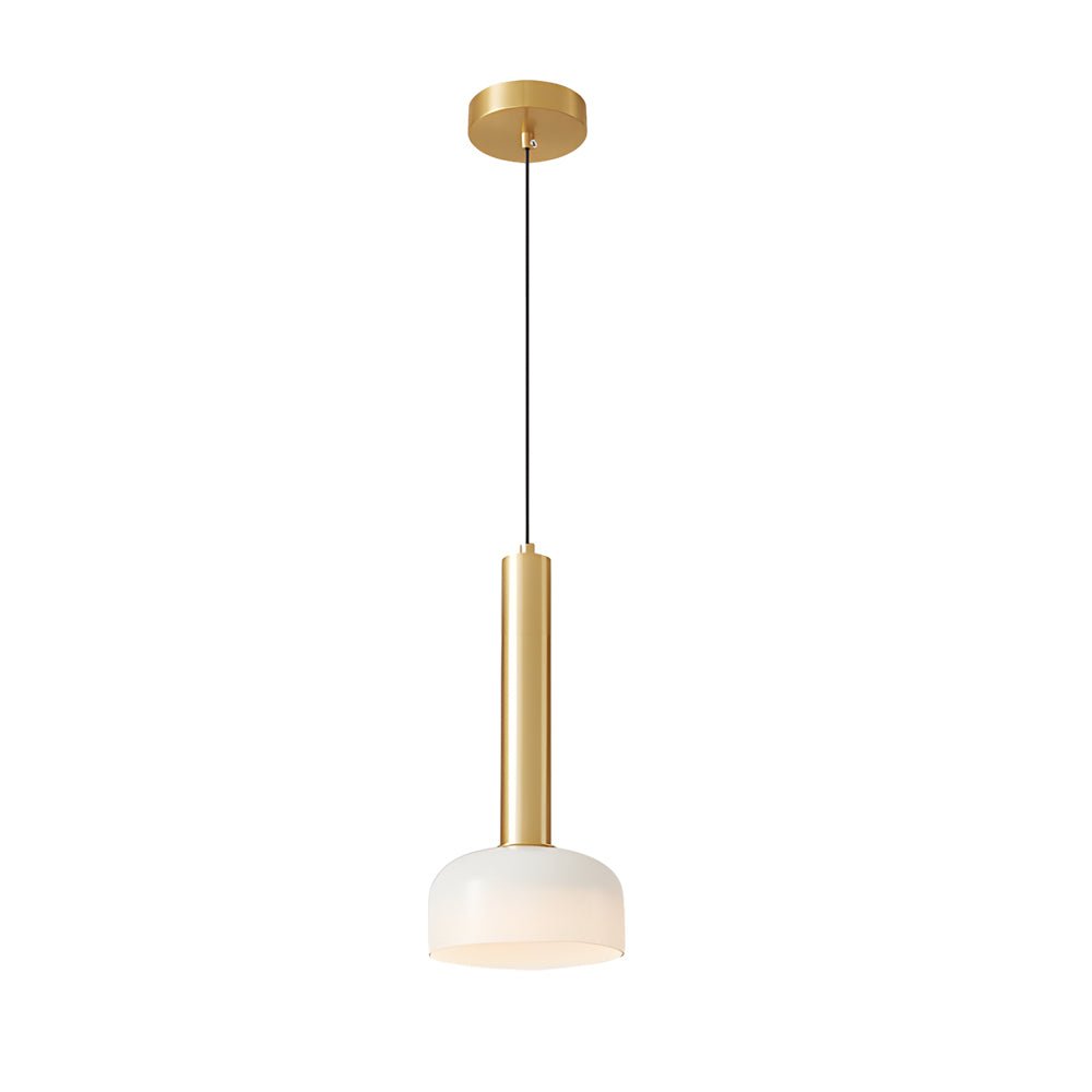 Contemporary Copper Tube 1-Light Pendant with White Glass Bowl for Kitchen