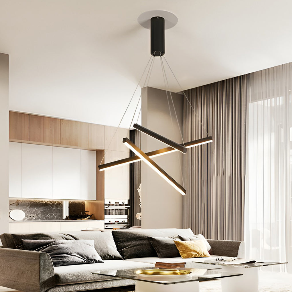 Modern Black LED Criss Linear Chandelier Ceiling Light for Living Rooms