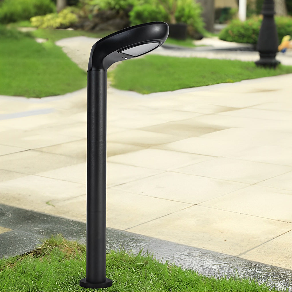 Stylish Black Aluminum Curved Solar Bollard Light for Outdoor Settings