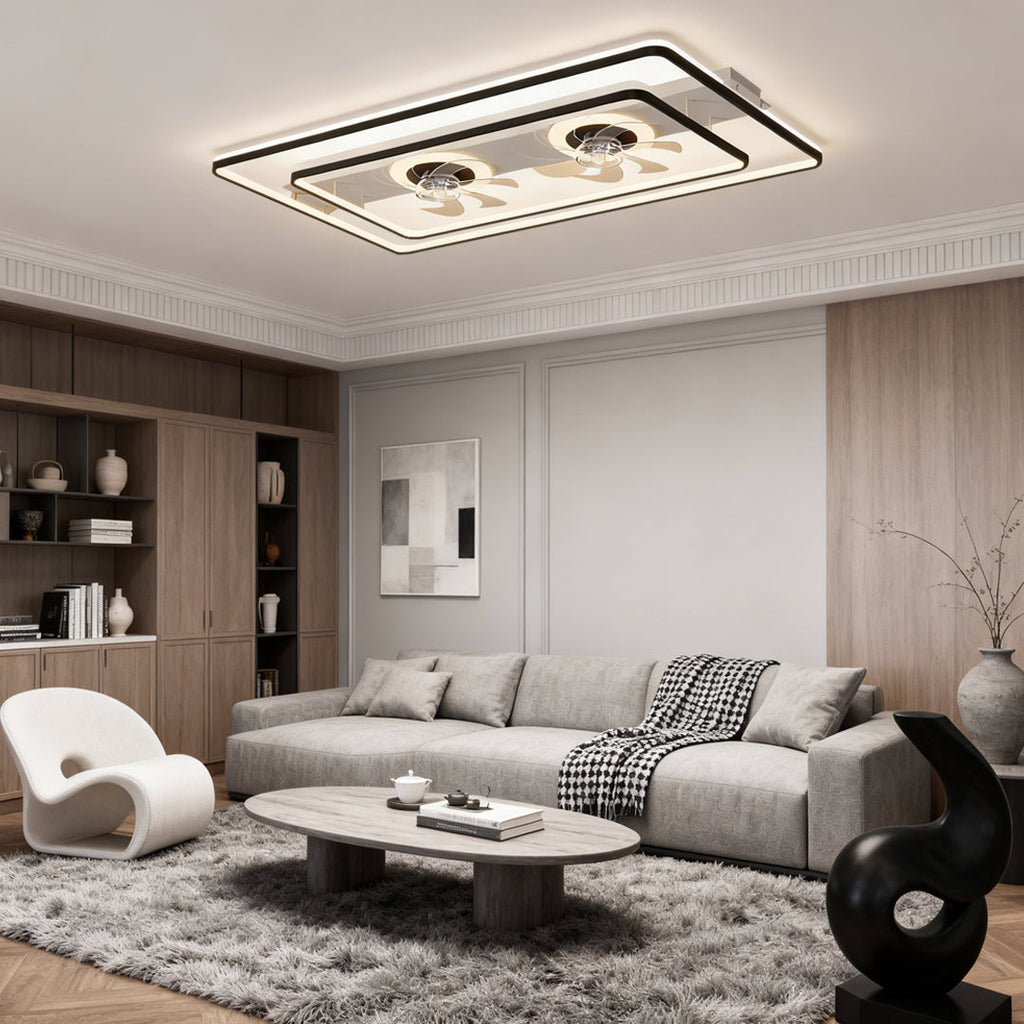 Modern Dual Head Rectangular LED Ceiling Fans with Transparent Blades